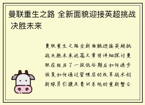 曼联重生之路 全新面貌迎接英超挑战 决胜未来 曼联重生之路 全新面貌迎接英超挑战 决胜未来
