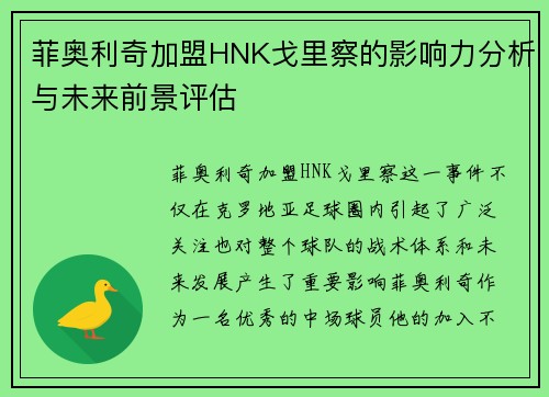 菲奥利奇加盟HNK戈里察的影响力分析与未来前景评估